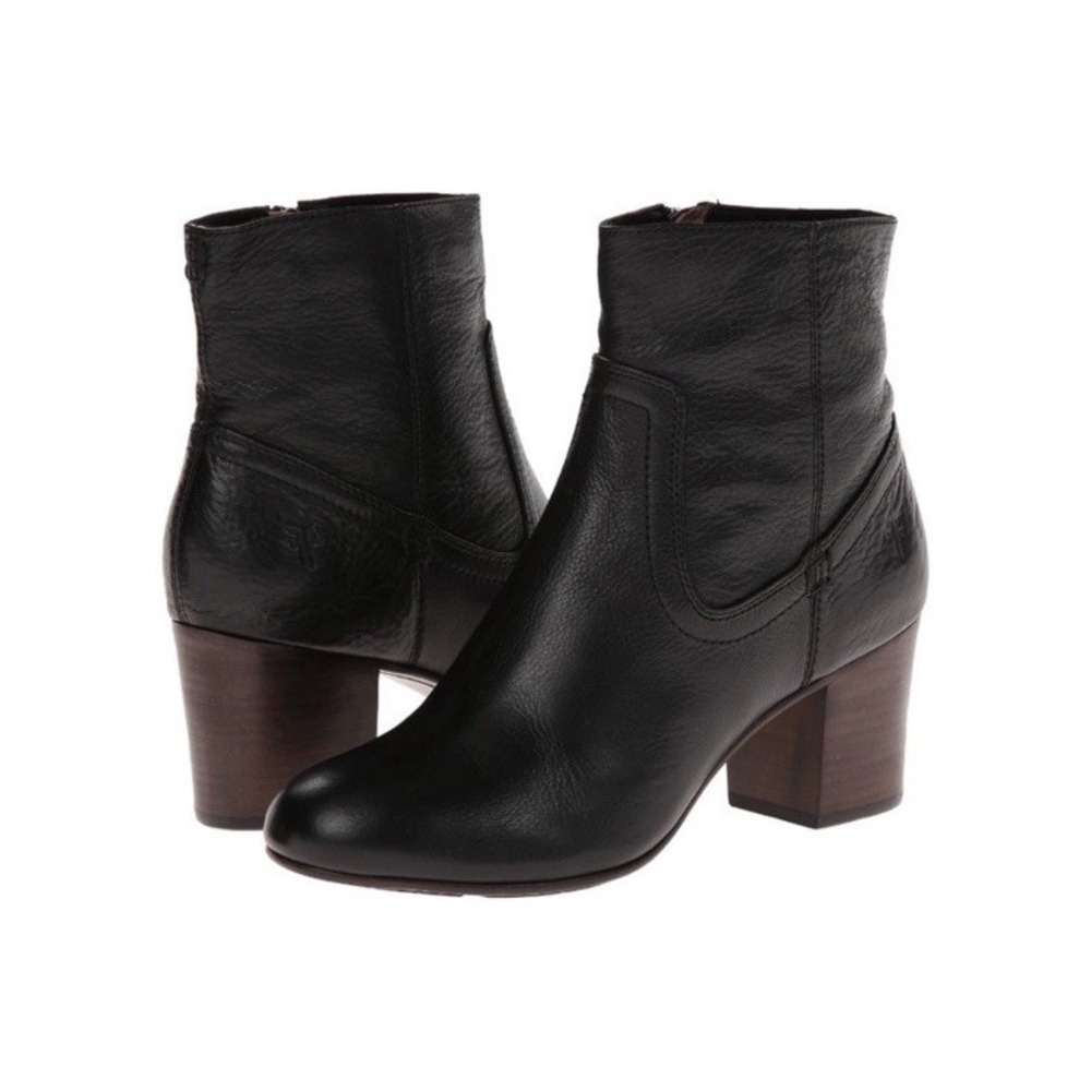 Frye Stella Zip Short Ankle Heeled Leather Booties Black Women 7 Bikercore